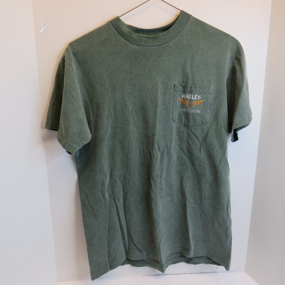 VTG 90s Harley Davidson Single Stitch "Tripps Amarillo, Texas" Front Pocket.